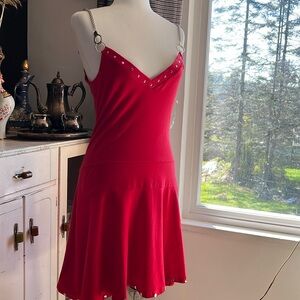 Switchblade Stiletto Skater dress with rocker stud v-neck and handcuff straps